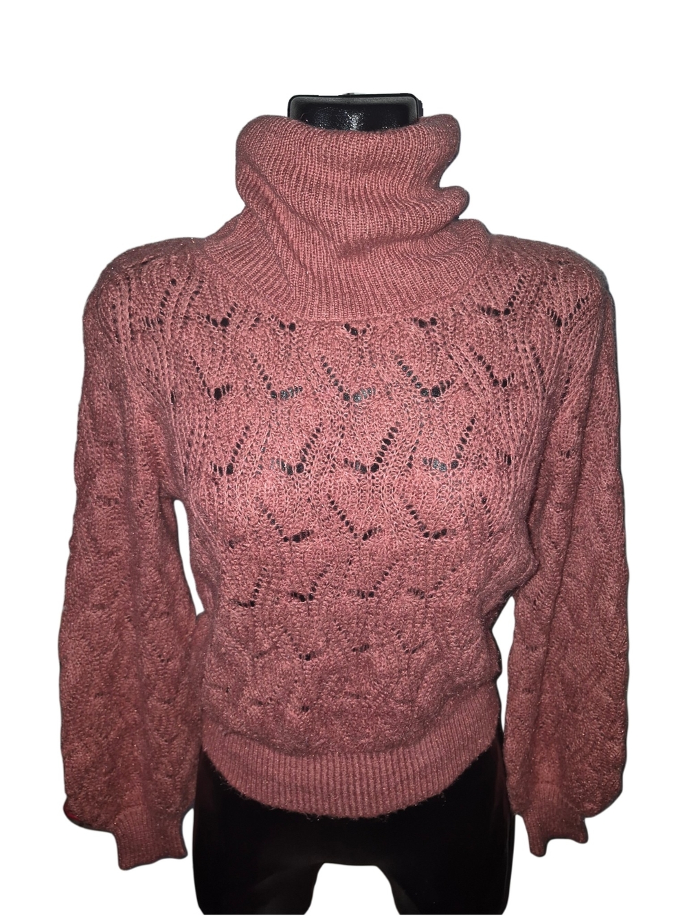 RW&CO Women's Dusty Rose Open Knit Turtleneck Sweater Size S